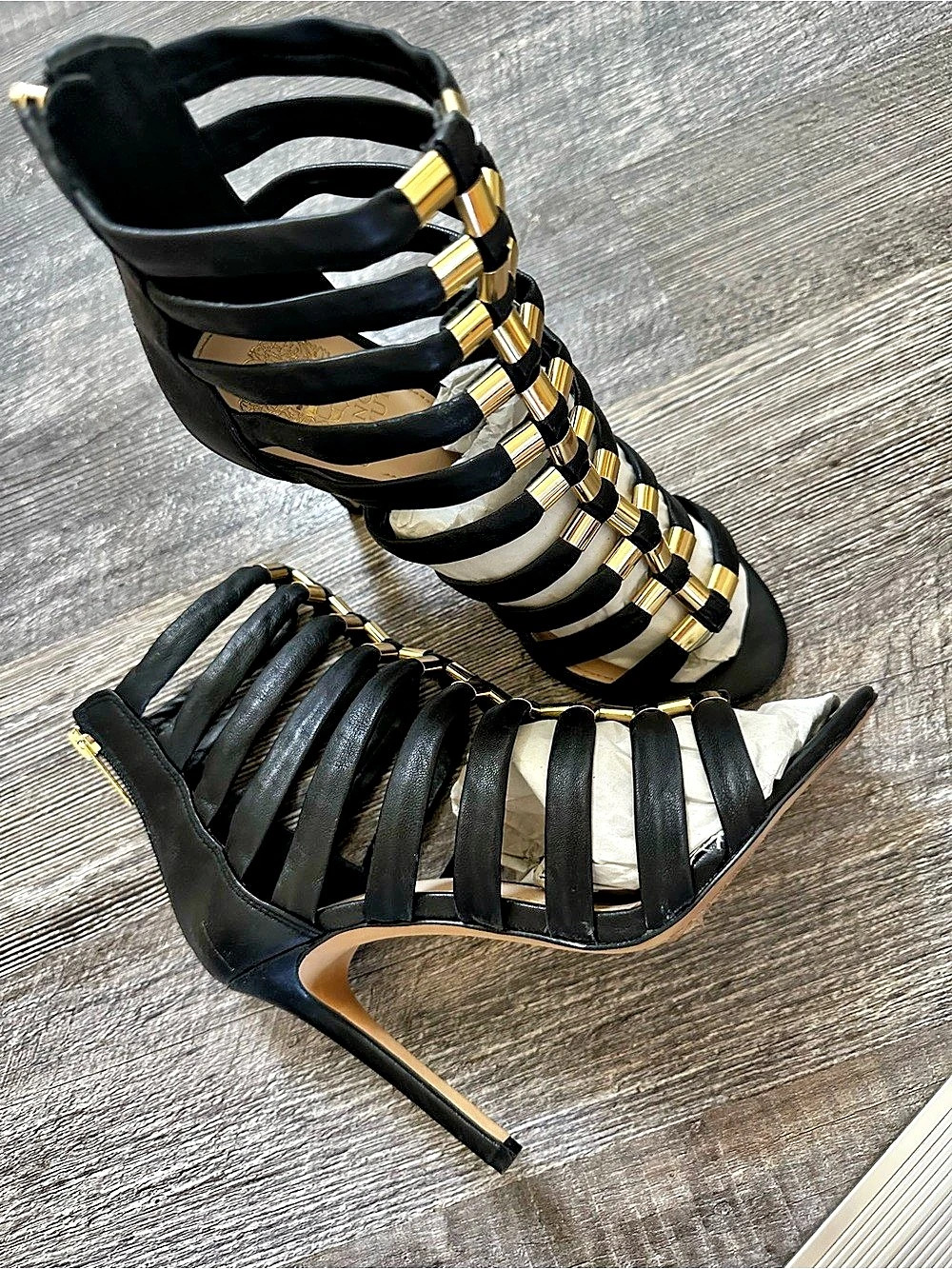 Vince Camuto Azelie Caged Stiletto Heel Dress Sandals Black & White - Picture 3 of 4